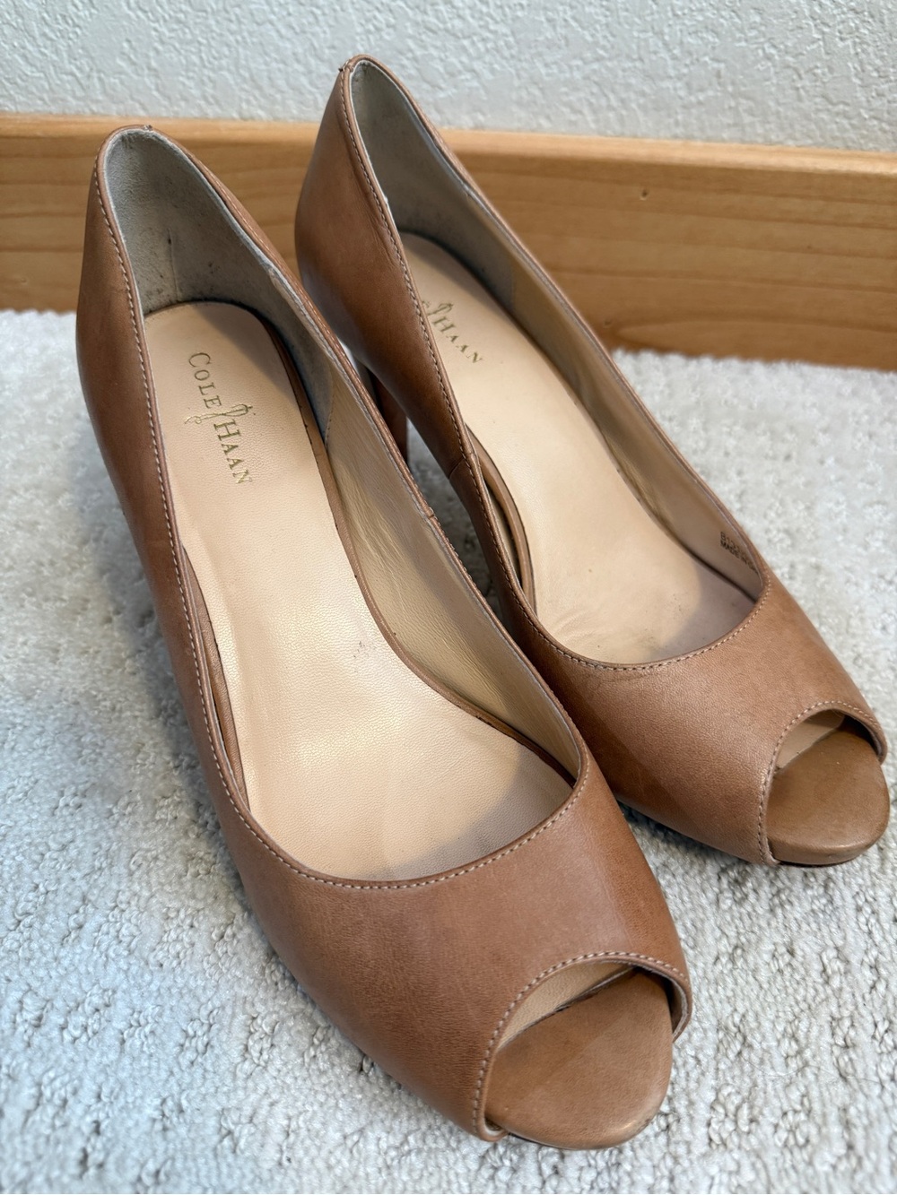 Cole Haan Women’s Tan Peep-Toe Pumps